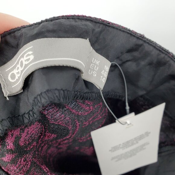 NWT Asos Cropped Wide Leg Purple Jacquard Whimsigoth High Rise Pants Size 14 - Picture 3 of 9